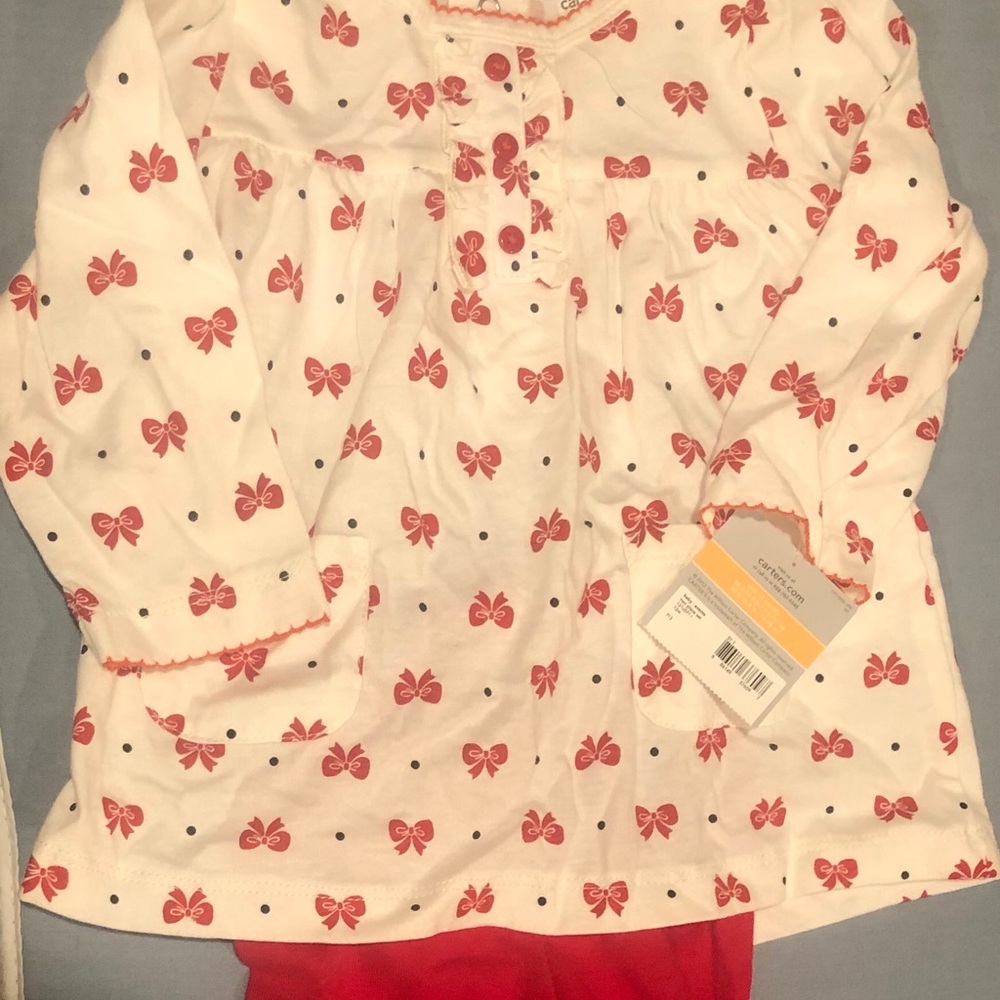 Carters red and white bow top with red leggings